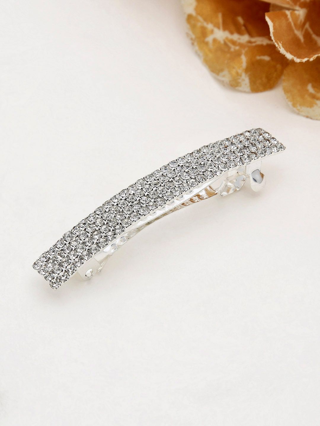 Four Line Setting Stone Hair Clip in Rhodium finish - 1932RO