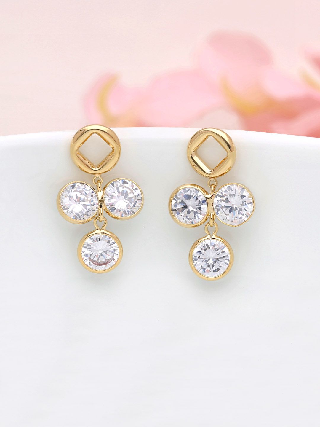 AD / CZ Dangler Earrings in Gold finish - THF893