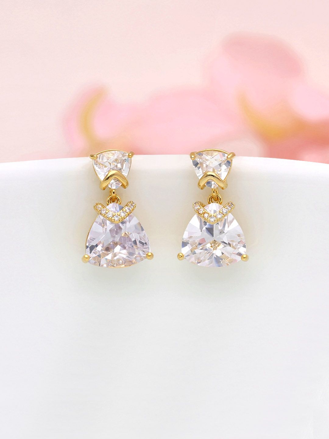 AD / CZ Dangler Earrings in Gold finish - THF896