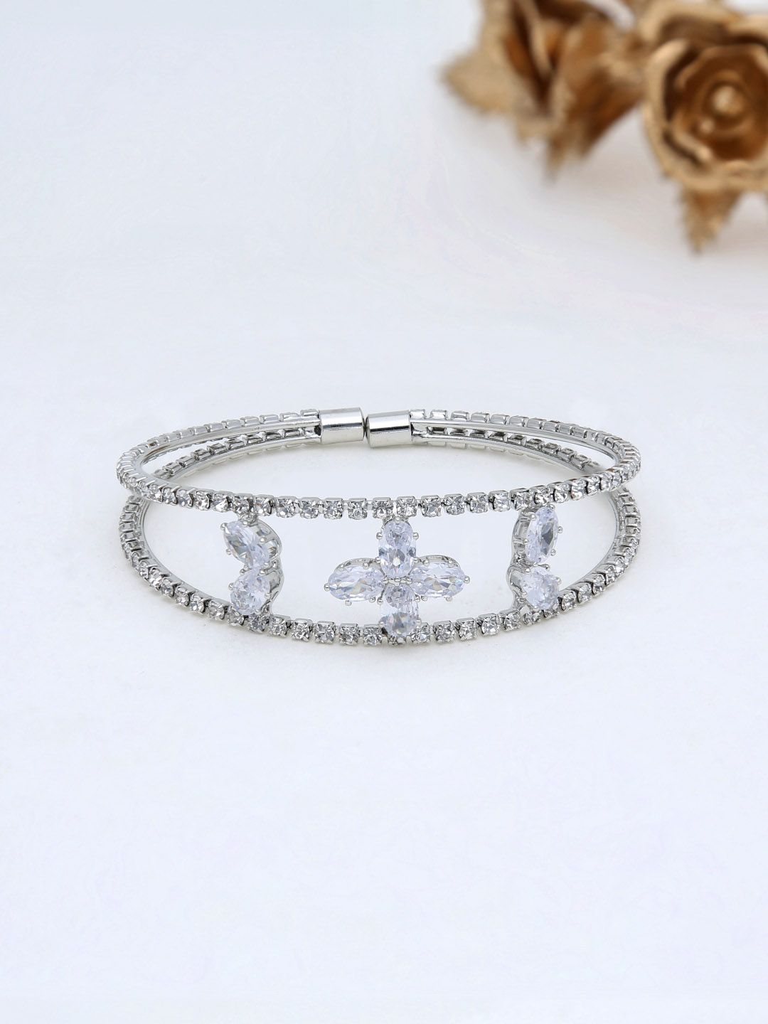 AD / CZ Kada Bracelet in Rhodium finish - P19RH