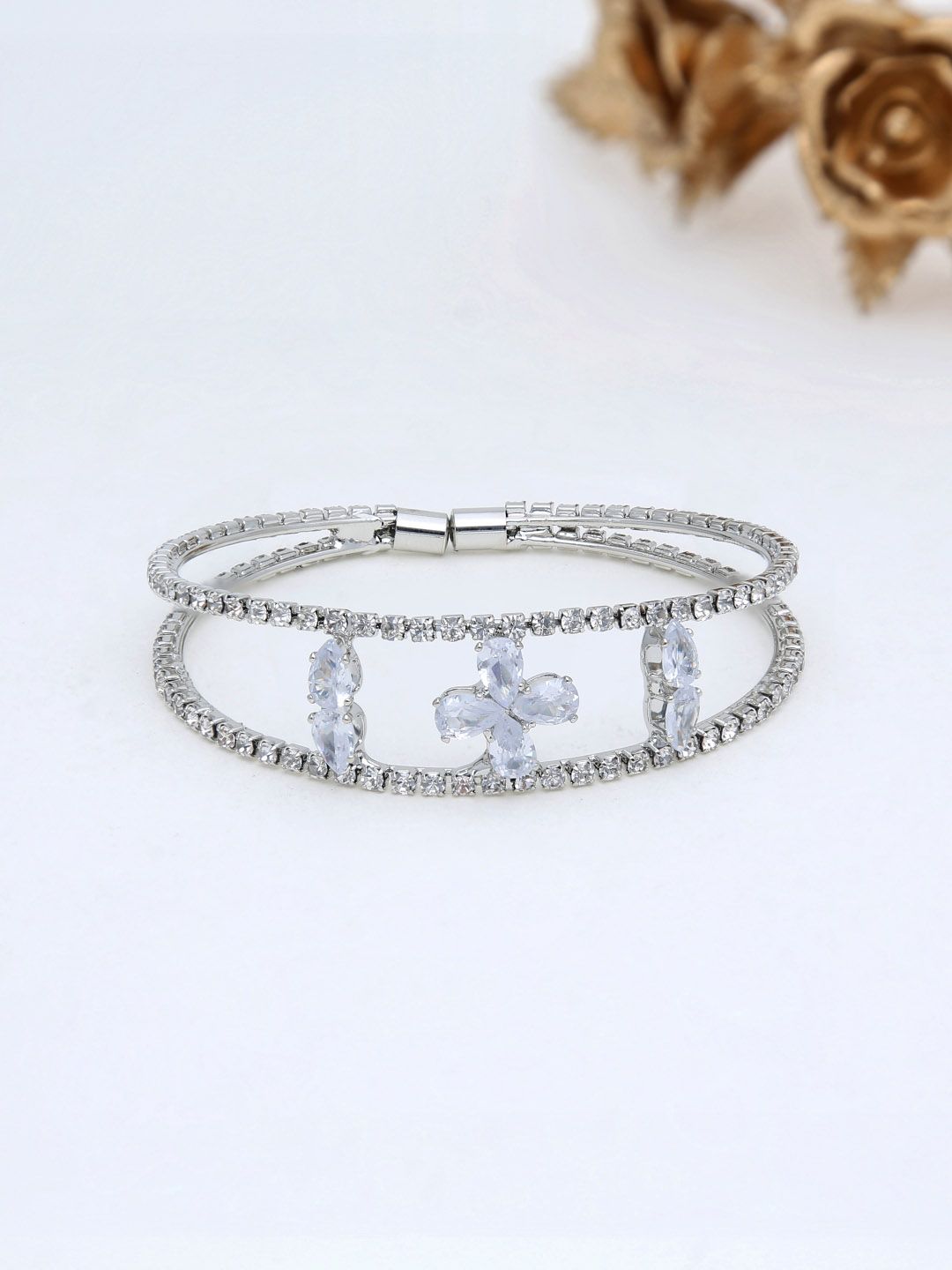 AD / CZ Kada Bracelet in Rhodium finish - P14RH