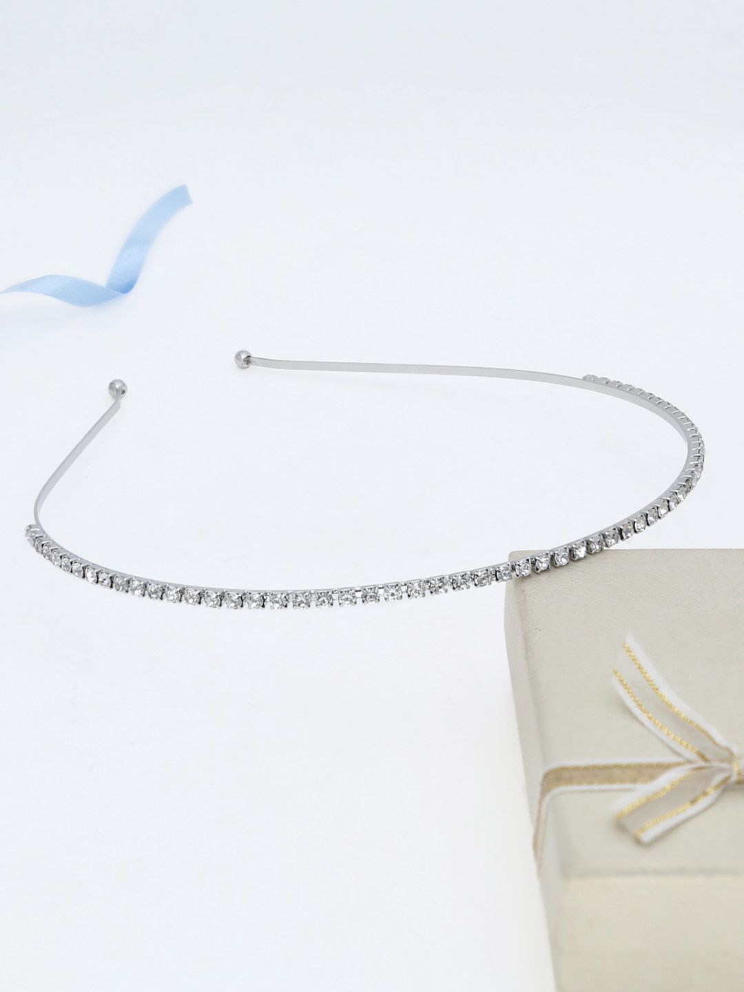 One Line Stone Hair Band in Rhodium finish - THF1840RH